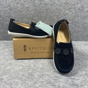 Revitalign Siesta Flower Black Suede Orthotic Slip On Loafers Womens 9.5B RV1191